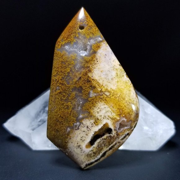 Large Petrified Wood Opal with Druzy * drilled cab * 58.03 x 32.93 x 8.11mm - Picture 6 of 10